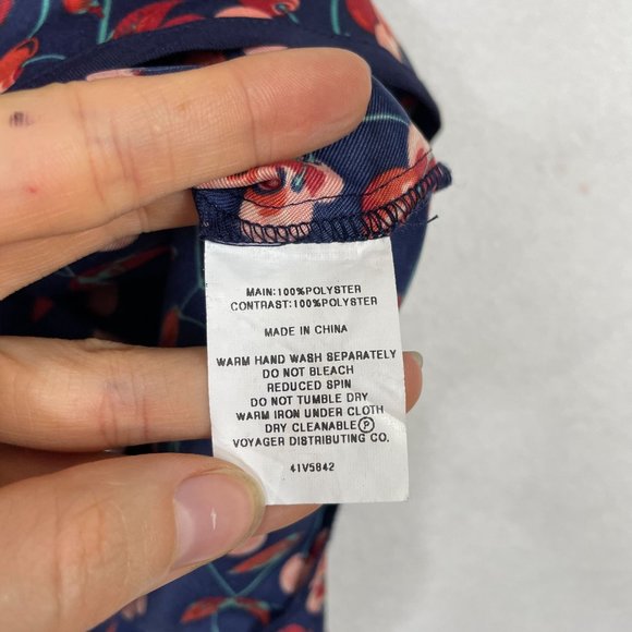 Anthropologie Hey There Cereja Cherry Print Faux Wrap Dress Size 6 Blue Satin - Picture 14 of 15